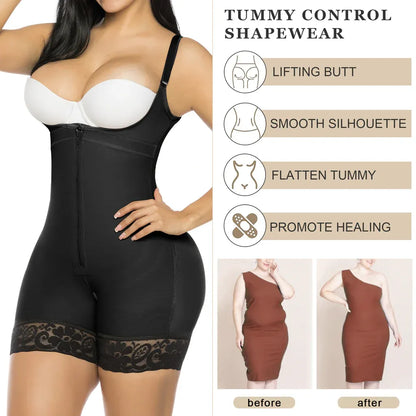 Open Bust Front Zip Mid-Thigh Faja Bodysuit
