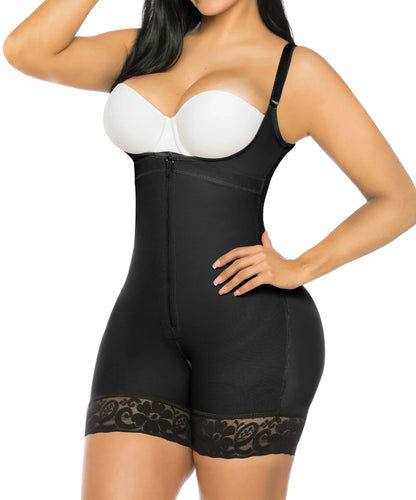 Open Bust Front Zip Mid-Thigh Faja Bodysuit