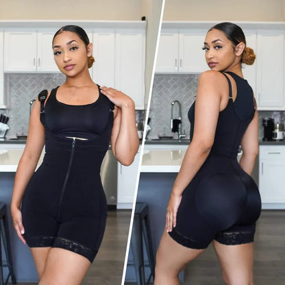 Open Bust Front Zip Mid-Thigh Faja Bodysuit